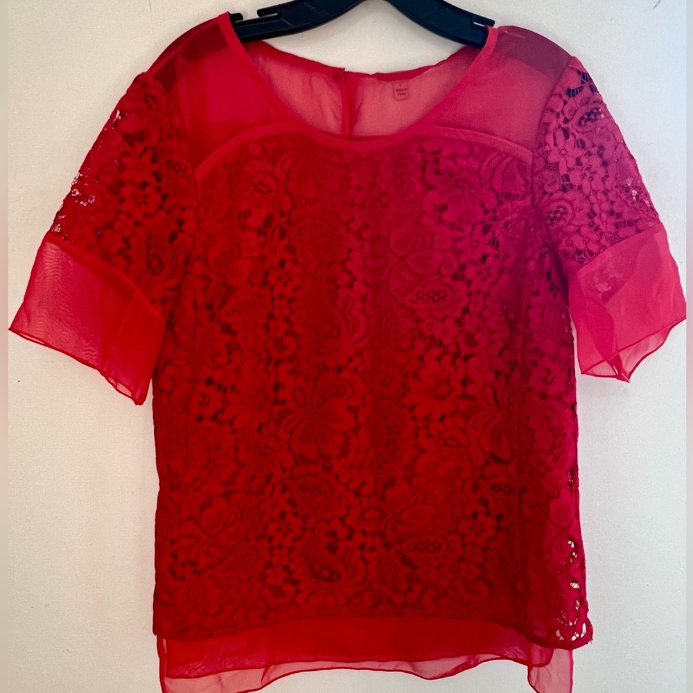 NWT Red Lacey Blouse • Size 6 •